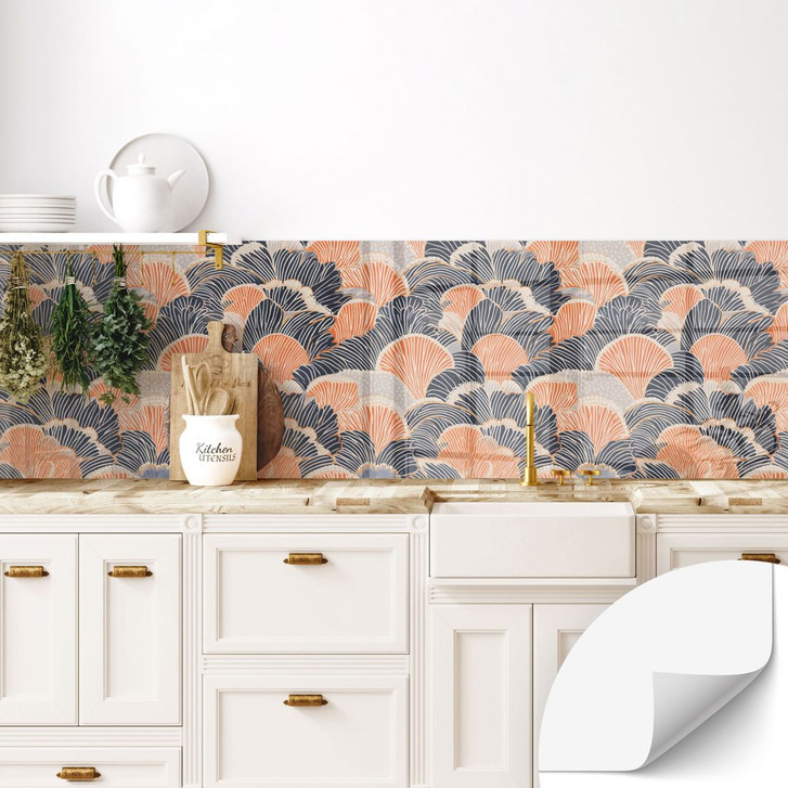 Selbstklebende Küchenrückwand Muschelmuster in Orange-blau - Treechild - WA428953