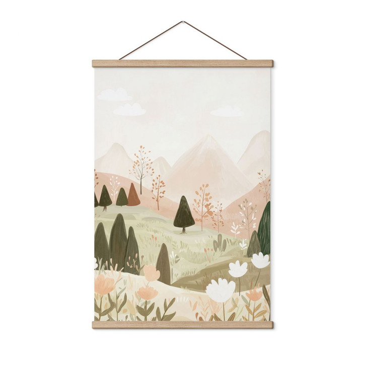 Stoffbild Pastell Berglandschaft mit Blumen - Treechild - WA500617