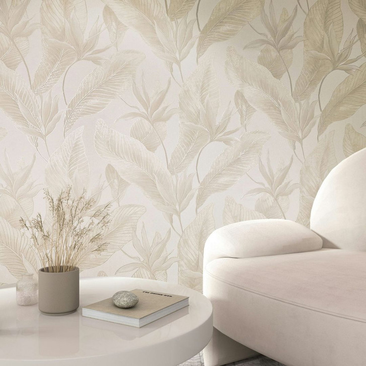Vliestapete Blumen, Blätter Floral Natur in Beige - WA497534