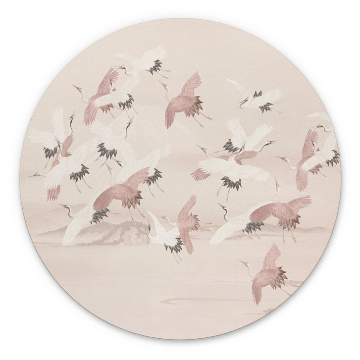 Wandbild Kraniche über dem See - Bloomery Decor - Alu-Dibond Rund - WA491711