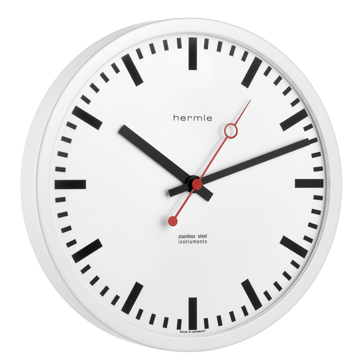 Bahnhofsuhr Grand Central Ø300mm rund weiss Zifferblatt Weiss Funkuhrwerk Zahlenbild schwarze Balken, EAR - UG100475