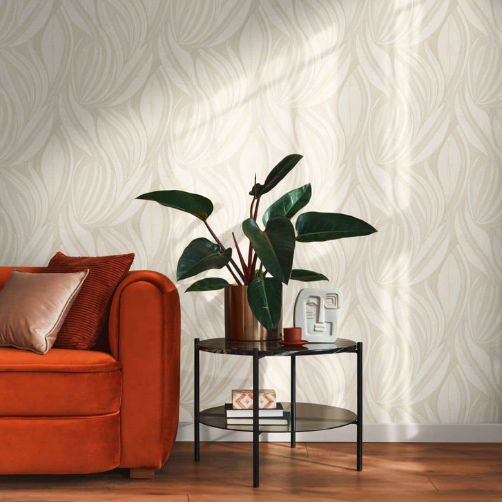 Blätter-Tapete Creme Beige – Vliestapete mit grafischem Blattmuster - WA465654