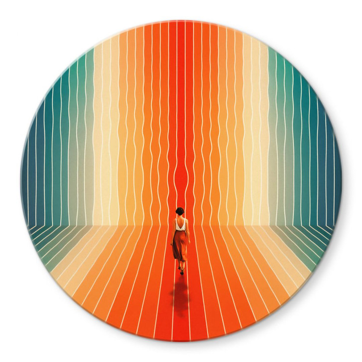 Glasbild Frau vor der Regenbogen-Kulisse - Taudalpoi - Rund - WA399869