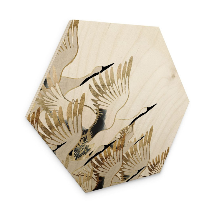 Hexagon-Holzbild Fliegende Kraniche - SpaceFrog Designs - WA425314