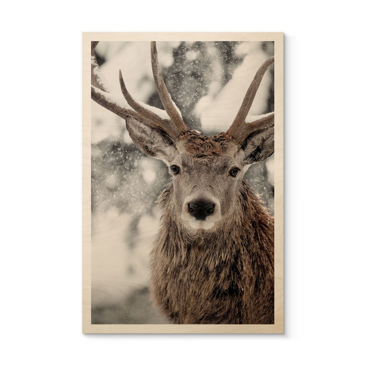 Holzbild Hirsch im Schneegestöber - Strigel - WA495632