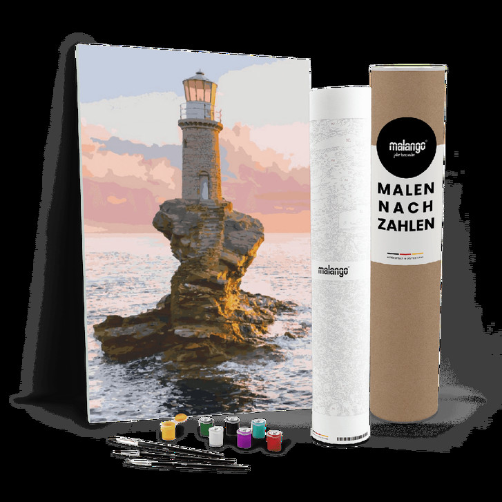 Malen nach Zahlen Leinwandbild - Meer mit Leuchtturm auf Tourlitis - WA446954