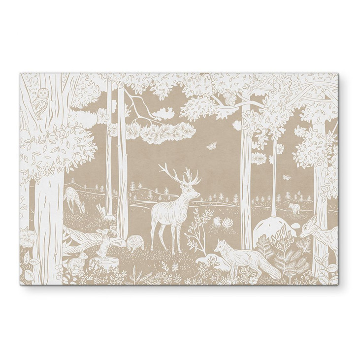 Wandbild Herbstlicher Wald mit Hirschen und Füchsen - Braun - Kikki Belle - Alu-Dibond - WA436853