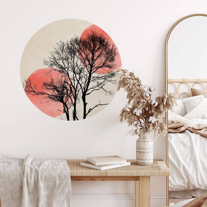 Wandtattoo Kubistika - Sonne und Mond hinter dem Baum - Rund - WA383826