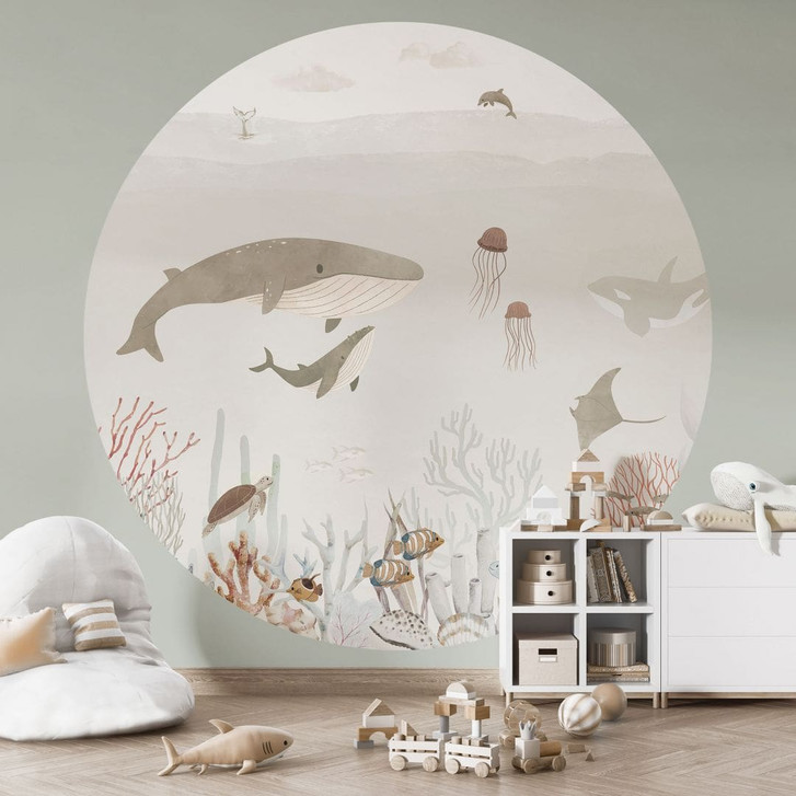 Kindertapete Wale und ihre Freunde in der Unterwasserwelt - Oliver Robins - Rund - Selbstklebend/Vlies - WA470825