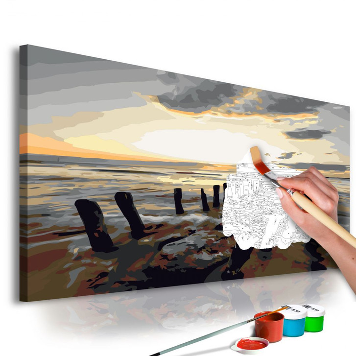 Malen nach Zahlen Leinwandbild - Sonnenaufgang am Strand - 50 x 40 cm - mit Keilrahmen - bespannt - WA437751