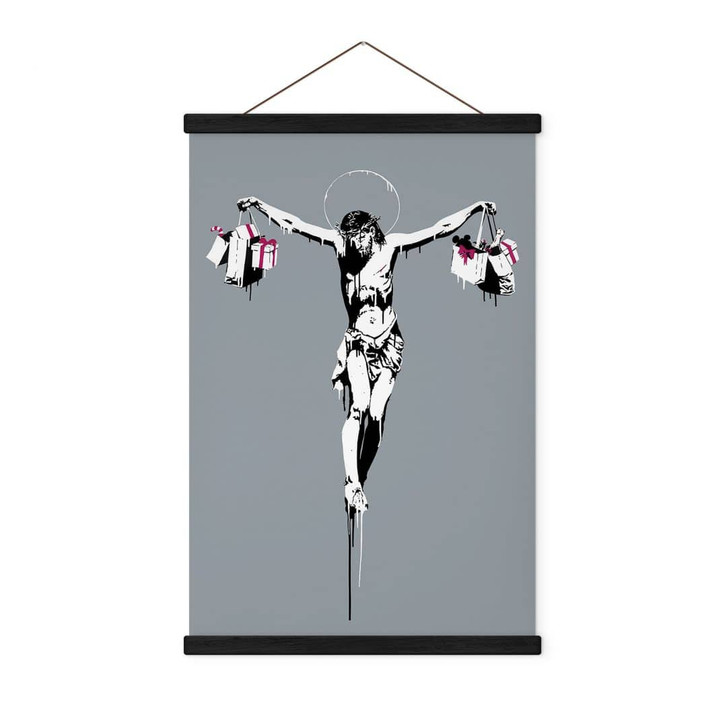 Stoffbild Banksy - Jesus Christus mit Einkaufstüten - WA460495