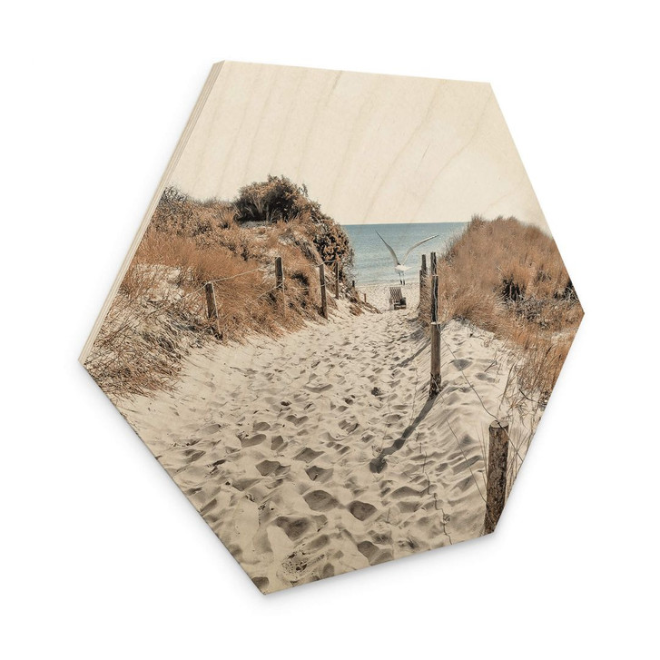 Hexagon Holzbild Strandaufgang Dünen - WA354630