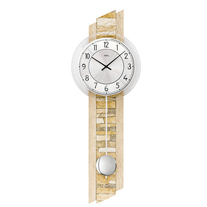 Pendelwanduhr Holzgehäuse mit Sonoma-Applikation und Natursteineinlage - UG100860