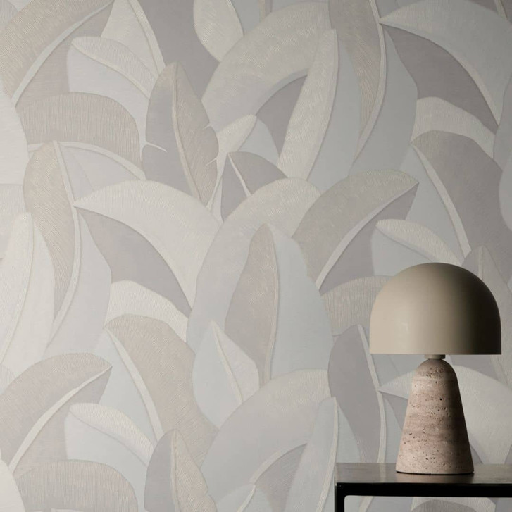 Vliestapete Isabelle Golden Canopy Palmen Creme Weiss - Palmenblätter Dschungel metallic Flur - WA492624