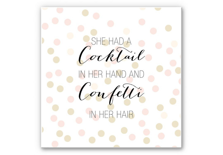 Wandbild Confetti & Cream - Cocktail in her Hand and Confetti in hair - WA191966