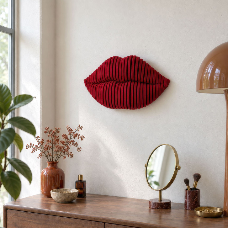 3D Wanddeko Kussmund aus Filz – Rote Lippen, 46 x 27 cm - WA511525