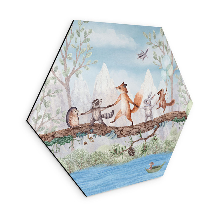 Hexagon Wandbild Tierischer Ausflug in der Natur - Oliver Robins - Alu-Dibond - WA511793