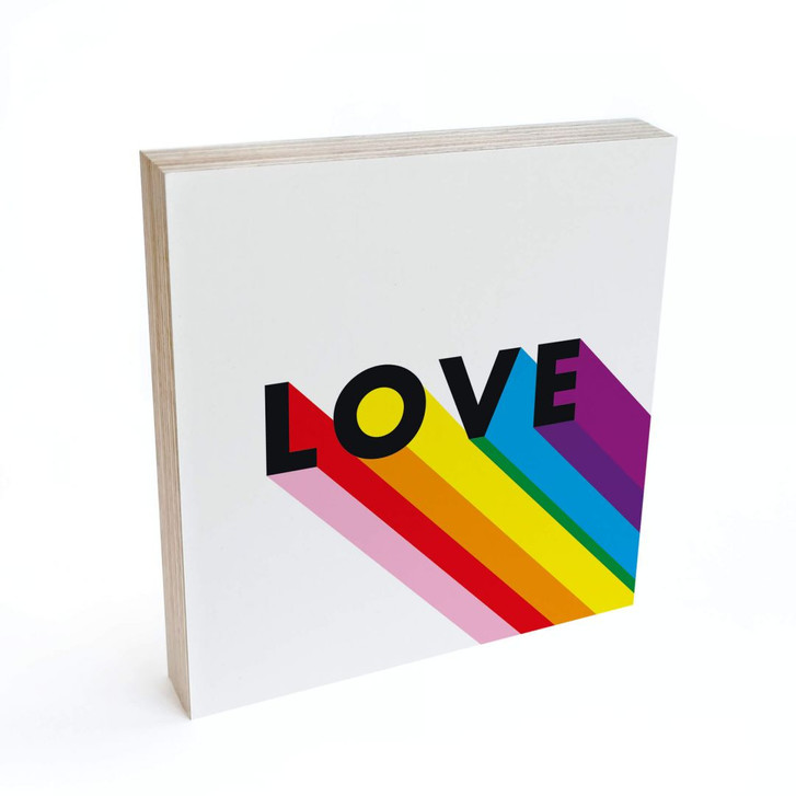 Holzbild zum Hinstellen - LGBTQIA& Love Regenbogen - 15x15cm - WA388401