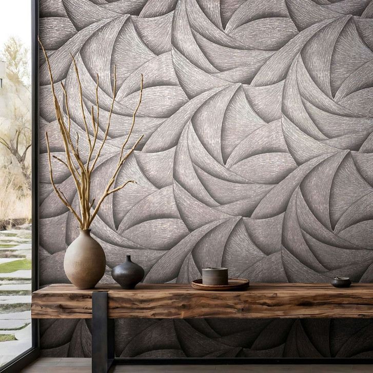 Vliestapete in Schwarz, Bronze 3D-Optik Wellen Grafisch Modern - WA457111