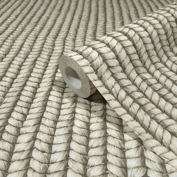 Vliestapete mit Kork Flecht-Optik beige, grau Textiloptik - WA450864