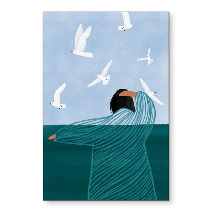 Wandbild Frau mit Möwen am Meer - Alu-Dibond - Müller - WA491422