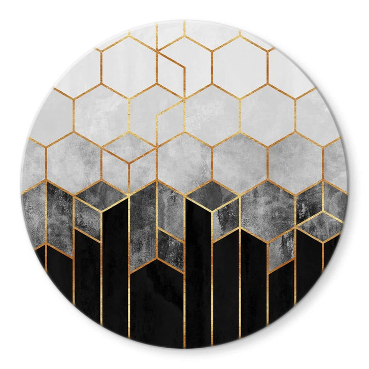 Glasbild Fredriksson - Hexagone: Schwarz und Grau - Rund - WA332138