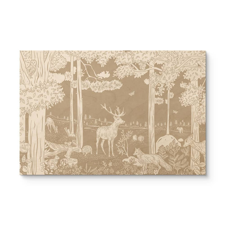 Holzbild Herbstlicher Wald mit Hirschen und Füchsen - Braun - Kikki Belle - WA437096