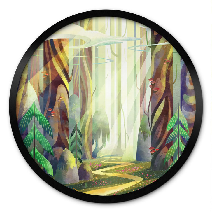 Poster Verwunschener Wald im Licht - DigitalArtsi - Rund - WA487610