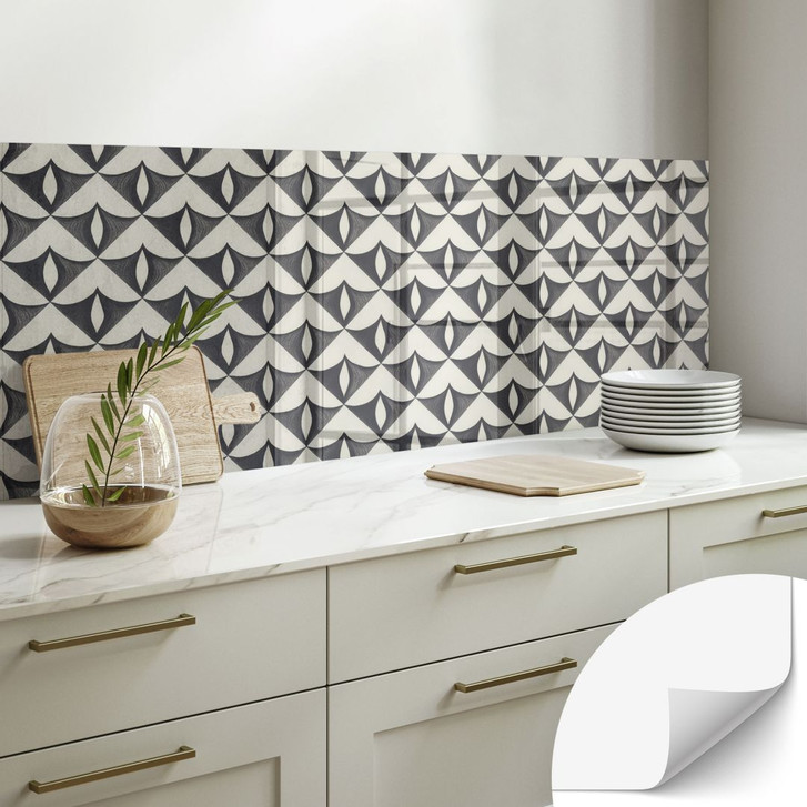 Selbstklebende Küchenrückwand Geometrische Ornamente in Schwarz-beige - Treechild - WA428921