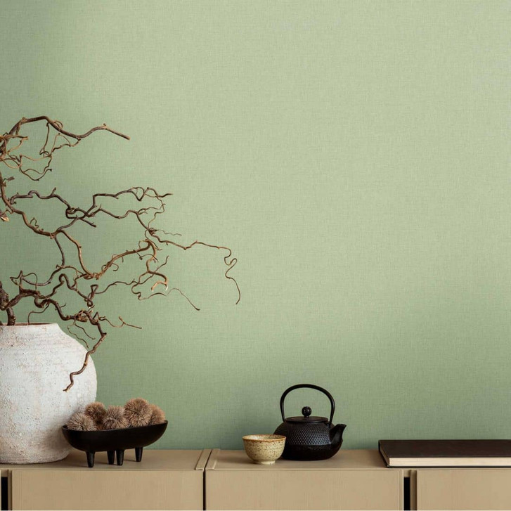 Unitapete in Leinenoptik Salbeigrün – Strukturtapete für zeitlose Eleganz - WA459012