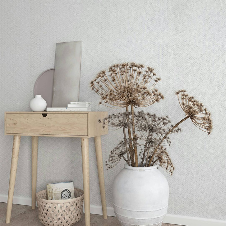 Vliestapete im Fischgratmuster mit leichter Holzmaserung weiss Struktur - WA444691