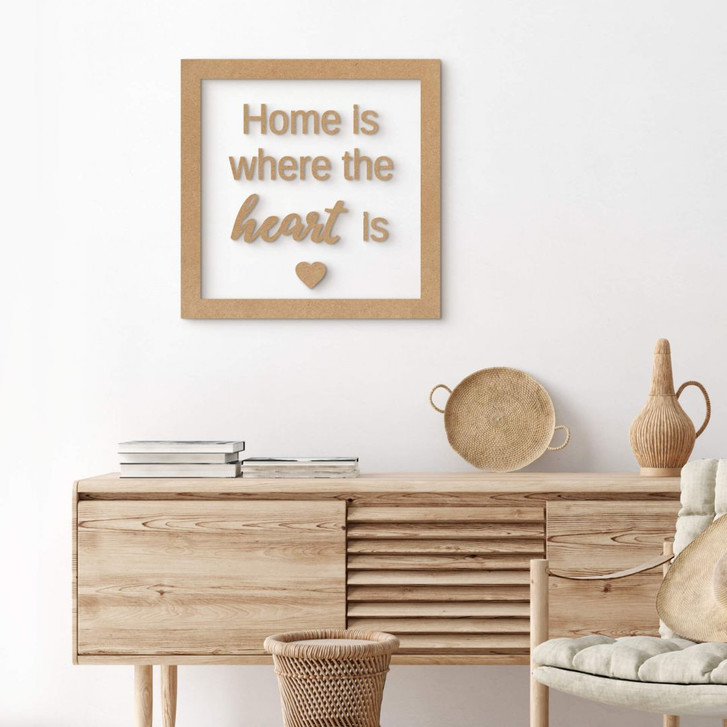 Deko Schriftzug mit Rahmen - Home is where the heart is - MDF Natur - WA352465