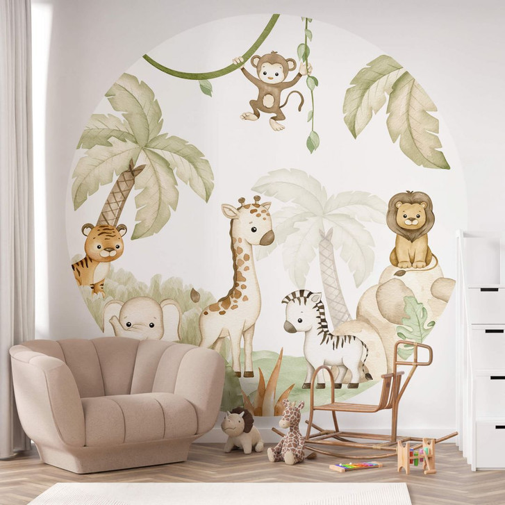 Fototapete Oliver Robins - Niedliche Tiere unter Palmen - Rund - Selbstklebend/Vlies - WA399522