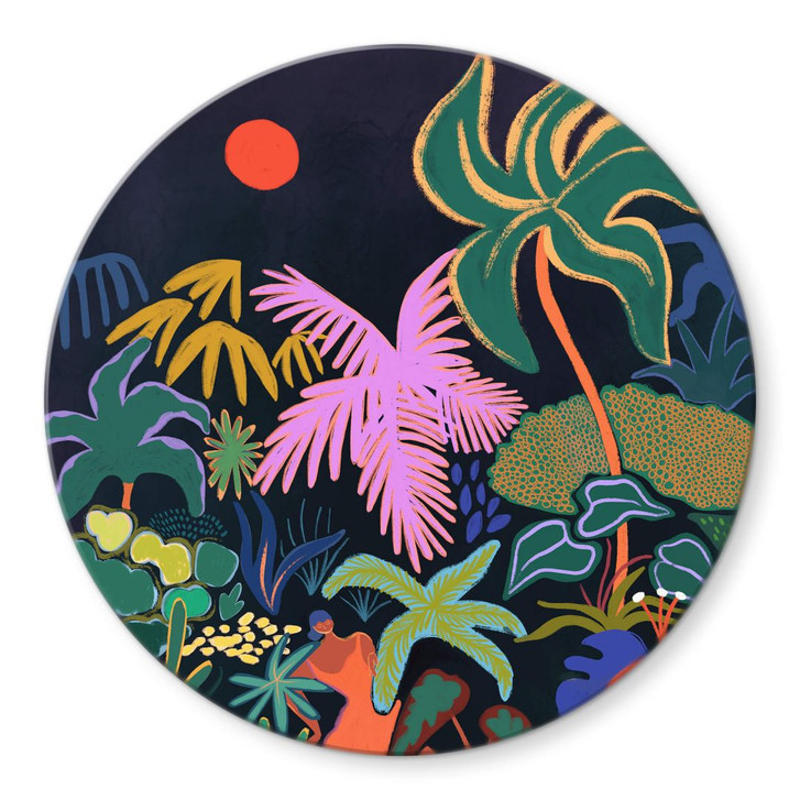 Glasbild Arty Guava - Exotik im Dunkeln der Nacht - Rund - WA399901