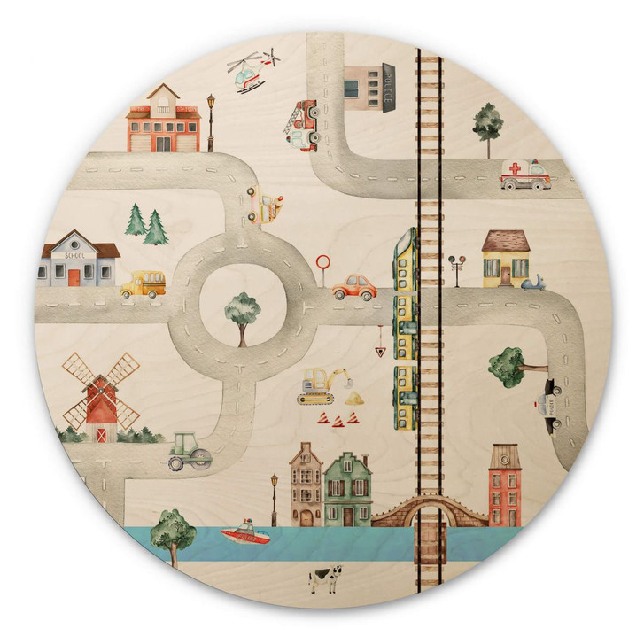 Holzbild Oliver Robins - Spielstrasse - Rund - WA355465