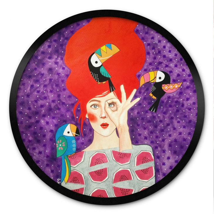 Poster Frau mit Tukan-Trio - Hülya - Rund - WA498996