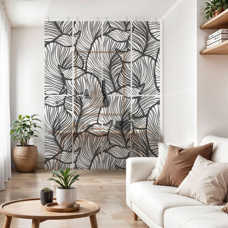 Raumteiler, Paravent, Sichtschutz hängend Florale Line Art - Blätter - WA449384