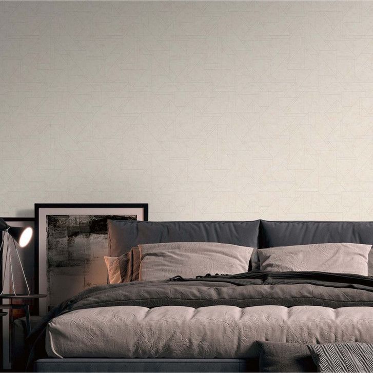 Tapete Grafik Beige, Weiss, Silber - grafische Muster Vliestapete modern für Schlafzimmer - WA382218