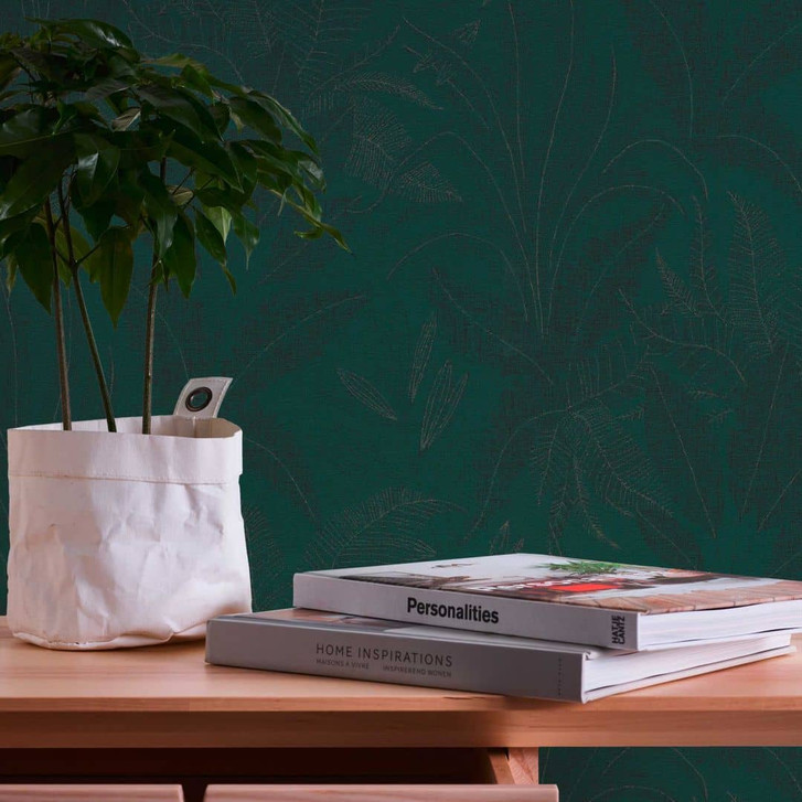 Vliestapete mit Blattmotiv in Tannengrün - Wandgestaltung für ein exquisites Wohngefühl - WA397143