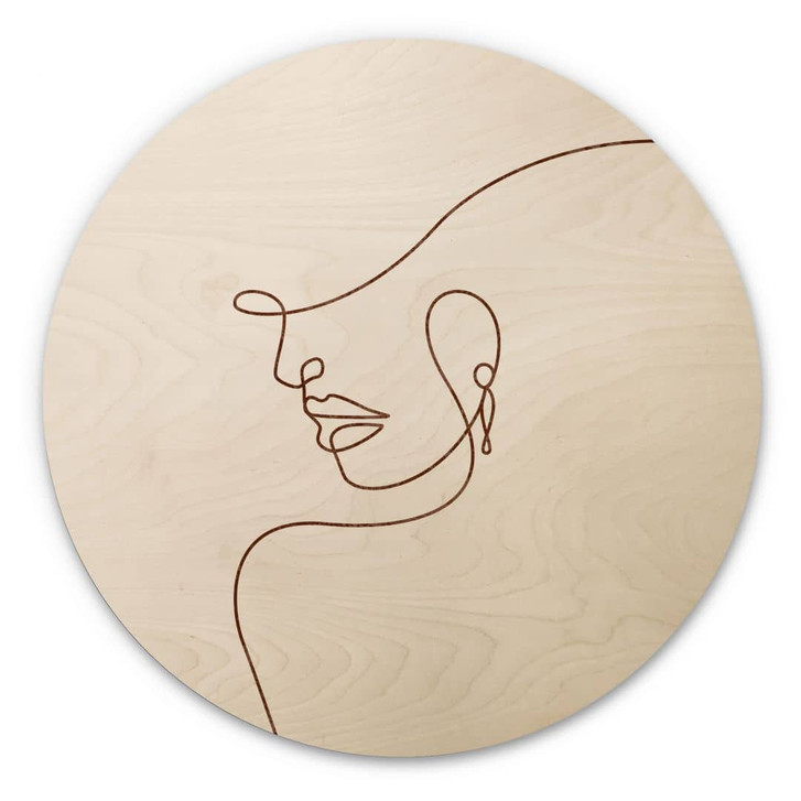 Holzbild Zarte Konturen einer Frau - Line Art - Tunaboylu - Rund - WA471842