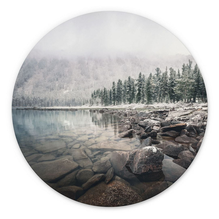 Natur Wandbild Winterwald am See - Rostovskiy - Alu-Dibond Rund - WA491383