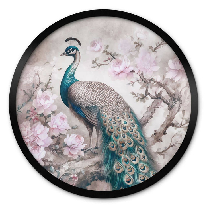 Poster Edler Pfau mit Blüten - Haase - Rund - WA407081
