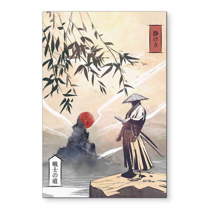 Wandbild Samurai mit Schwert vor Sonnenaufgang - Roze - Alu-Dibond - WA514859
