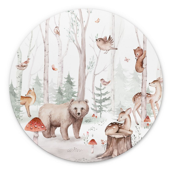 Wandbild Waldtiere im Herbst - Kvilis - Alu-Dibond Rund - WA492058