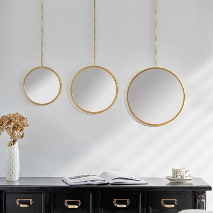 Wandspiegel 3er Set gold zum Aufhängen - Antwerpen - Ø 33 + Ø 28 + Ø 24 cm - WA488652