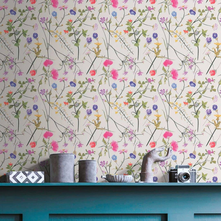 Blumentapete Weiss Bunt - Naturtapete Vlies - Tapete Floral Blätter Designer - WA395800