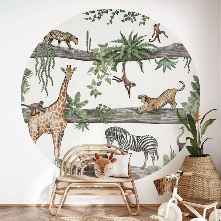 Fototapete Dschungeltapete Afrikanische Tiere im Dschungel - Kikki Belle - Rund - Selbstklebend/Vlies - WA494452