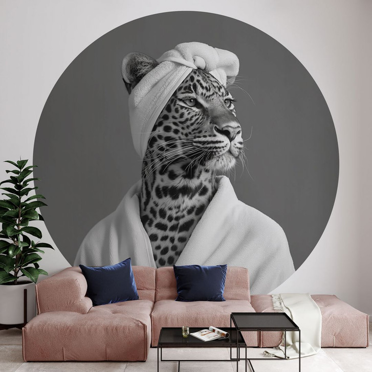Fototapete Royale Spa-Auszeit mit Leopard | Schwarz-weisse Tiertapete - Rahner - Rund - Selbstklebend/Vlies - WA468705