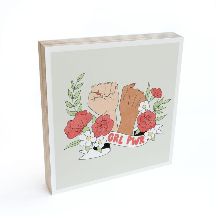 Holzbild zum Hinstellen - Girl Power Blumen Statement - 15 x 15 cm - WA488969