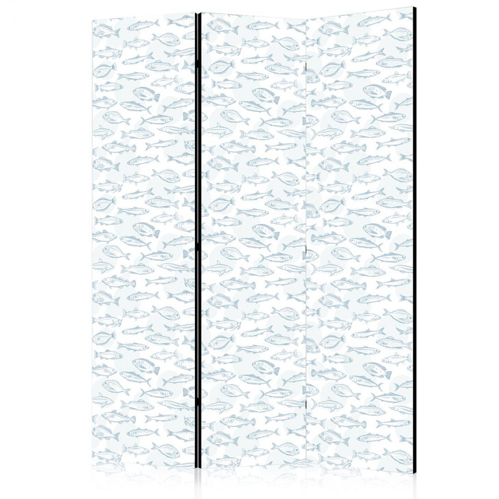 Paravent, Raumteiler freistehend, Trennwand - Blue Outlines of Various Species of Fish - WA442428